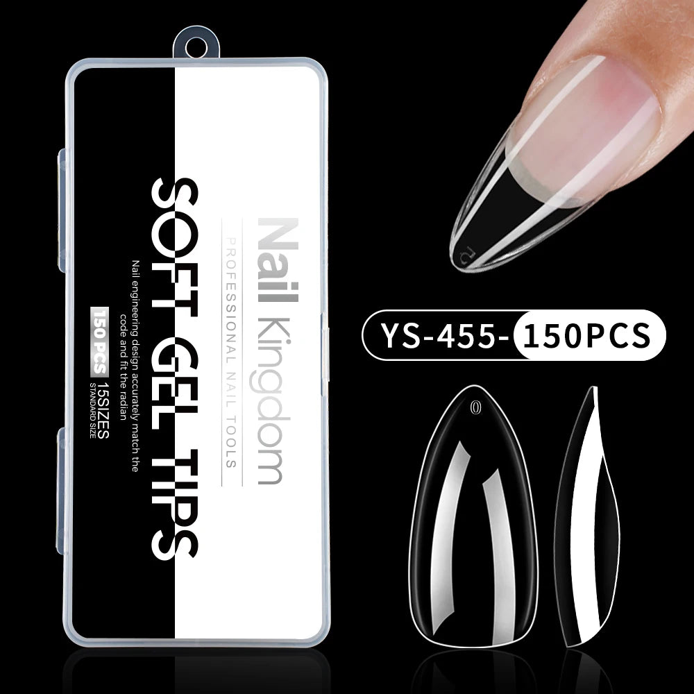 Wholesale False Nail Art Tips 15 Size Full Cover Traceless Transparent Clear Coffin Stiletto Square Almond Soft Gel Nail Tips