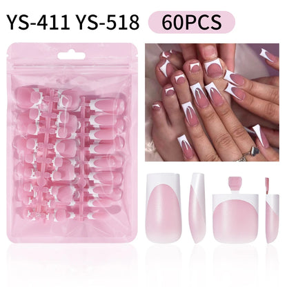 Factory Fake French Toenails Hand Nails Set 60pcs French White Black Tips Square French Soft Press on Acrylic Nails Set