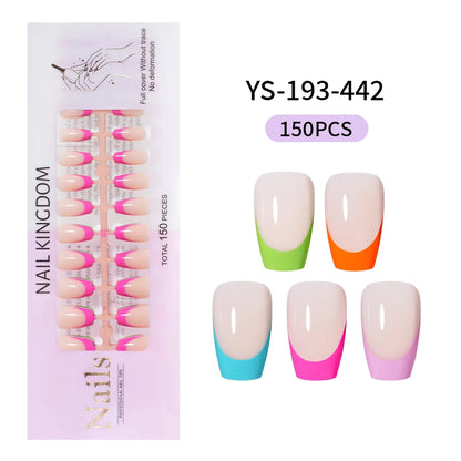 Nail Supplier Custom Wholesale 150PCS Press on French Nails Square Full Cover Wearable Colorful Press on Nails French Tip