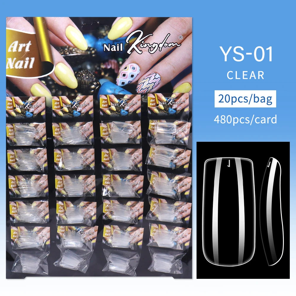 Nail Kingdom 480pcs 24Bags/Set Nail Tips Solid Color Clear Coffin/Square/Almond  Full Cover Nail Tips False Nail Wholesale