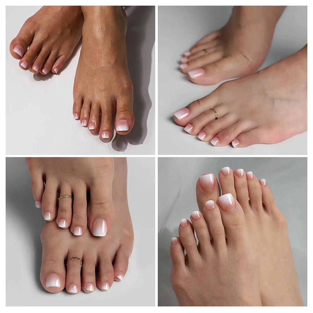 Custom 120pcs Nude Pink Press on Foot Nail Tips Toenails Short Square French Ombre Press on Toe Nails for Salon Pedicure Tools