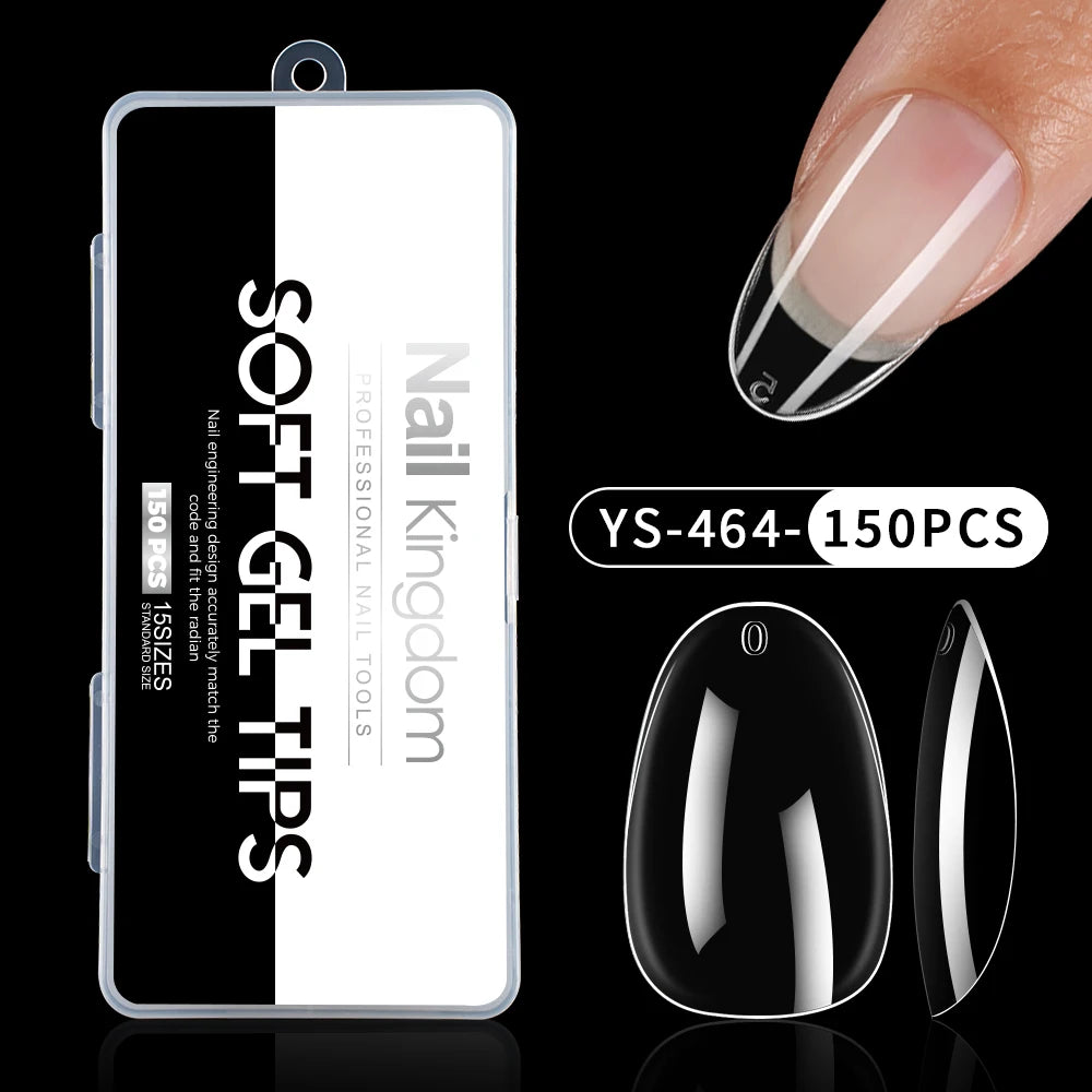 Wholesale False Nail Art Tips 15 Size Full Cover Traceless Transparent Clear Coffin Stiletto Square Almond Soft Gel Nail Tips