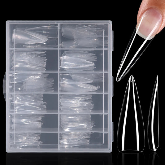 New Hot Sale  Half Cover Stiletto Nail Tips Soft Gel Tips Extra Long Short No C Curve Stiletto Nail Tips Box