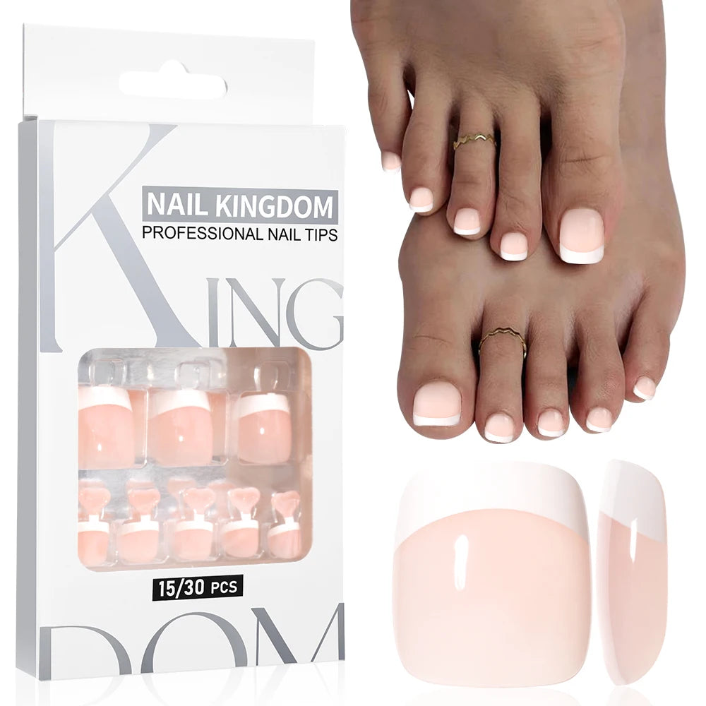 Foot Manicure 30pcs Nude Pink French White Tips Nails Press on Foot Nails Custom Toenails Short Square Press on Toe Nails