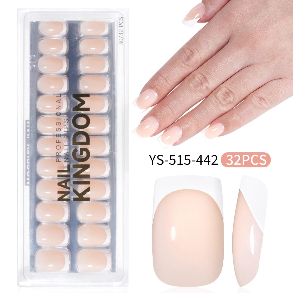 Wholesale Private Label 32pcs French False Nails Soft Gel X Nail Tips Full Cover Nude Pink Nails Press on French Tip