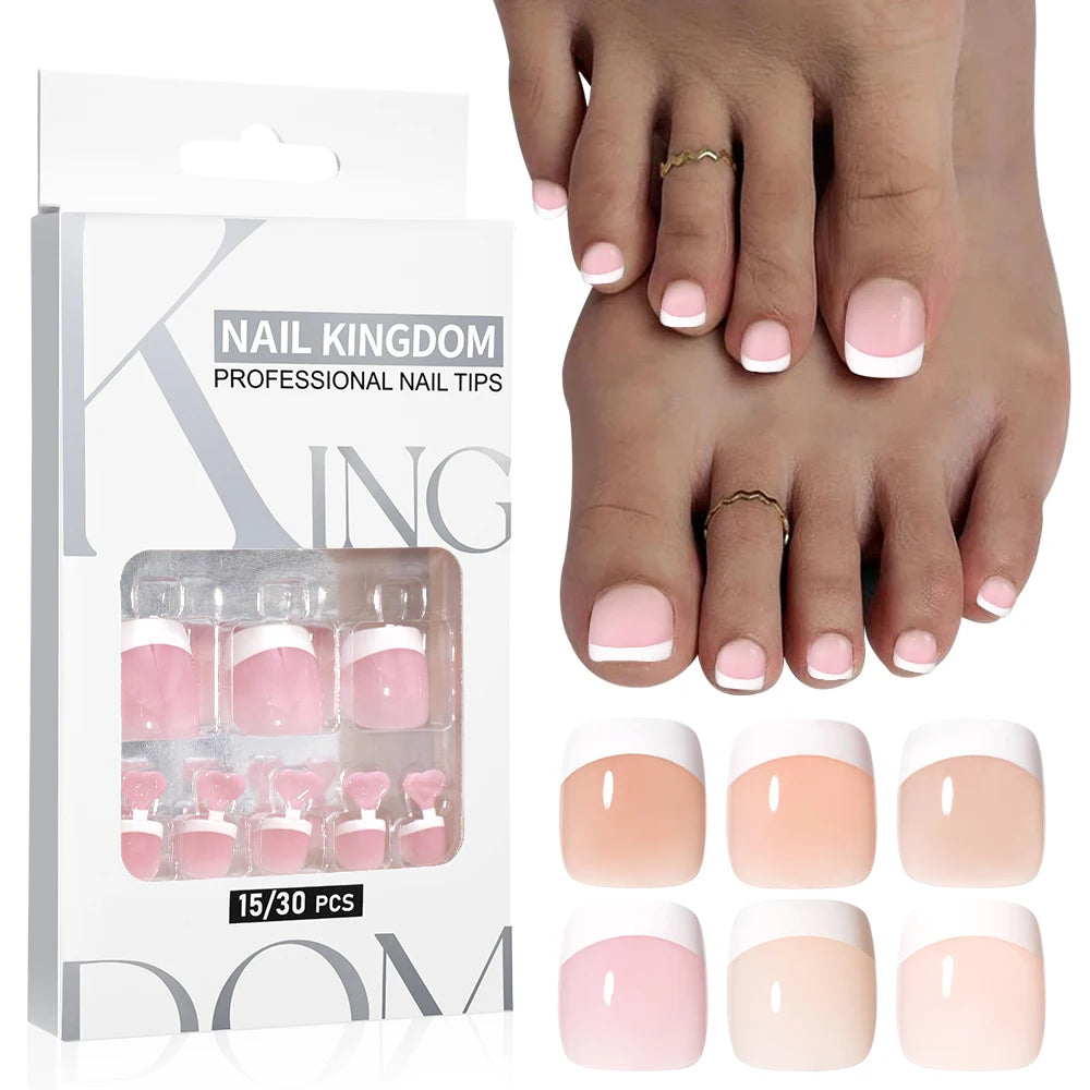 Foot Manicure 30pcs Nude Pink French White Tips Nails Press on Foot Nails Custom Toenails Short Square Press on Toe Nails