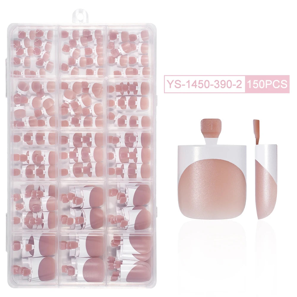 Custom 150pcs Press on Foot Nail Tips Artificial Fake Toenails Handmade Short Square French Soft Gel Press on Toe Nails