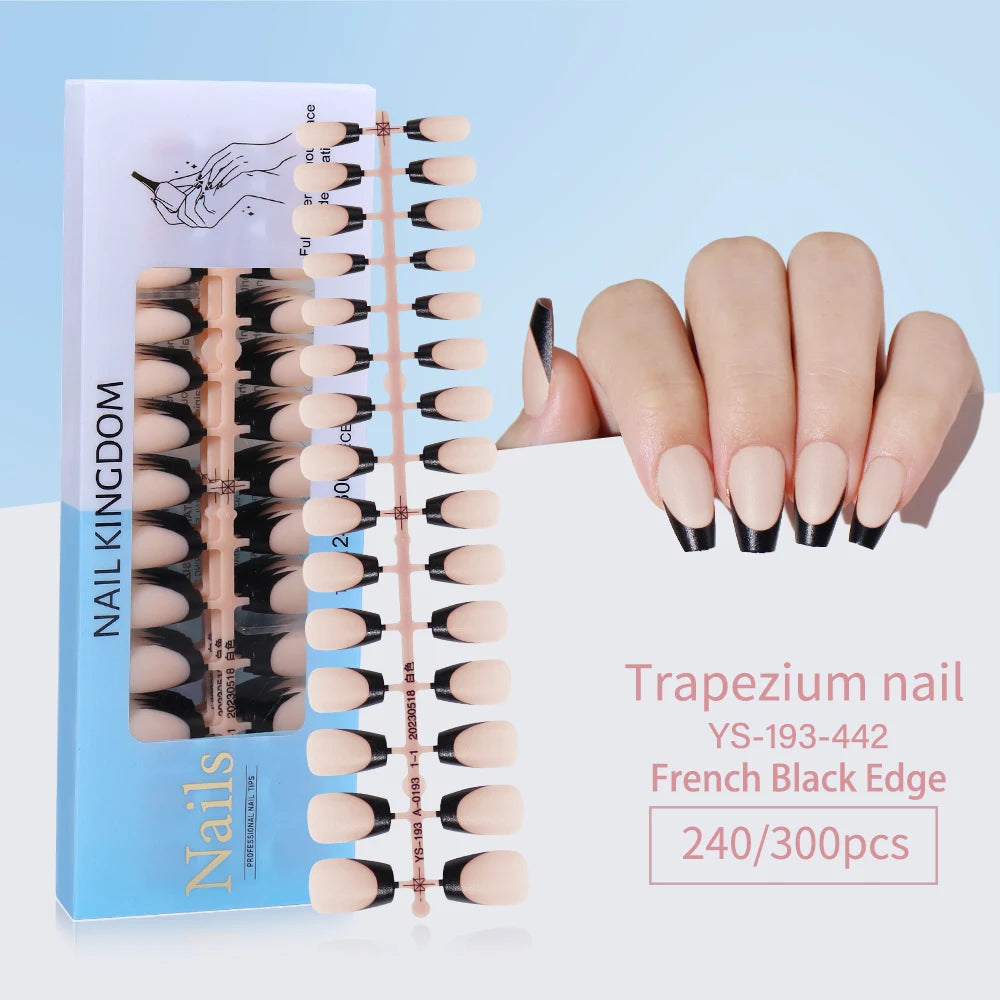 240pcs French Gel X Tips Press on Long Almond False Nails Premade Designed X Coat Tips Full Cover French Tip Press on Nails