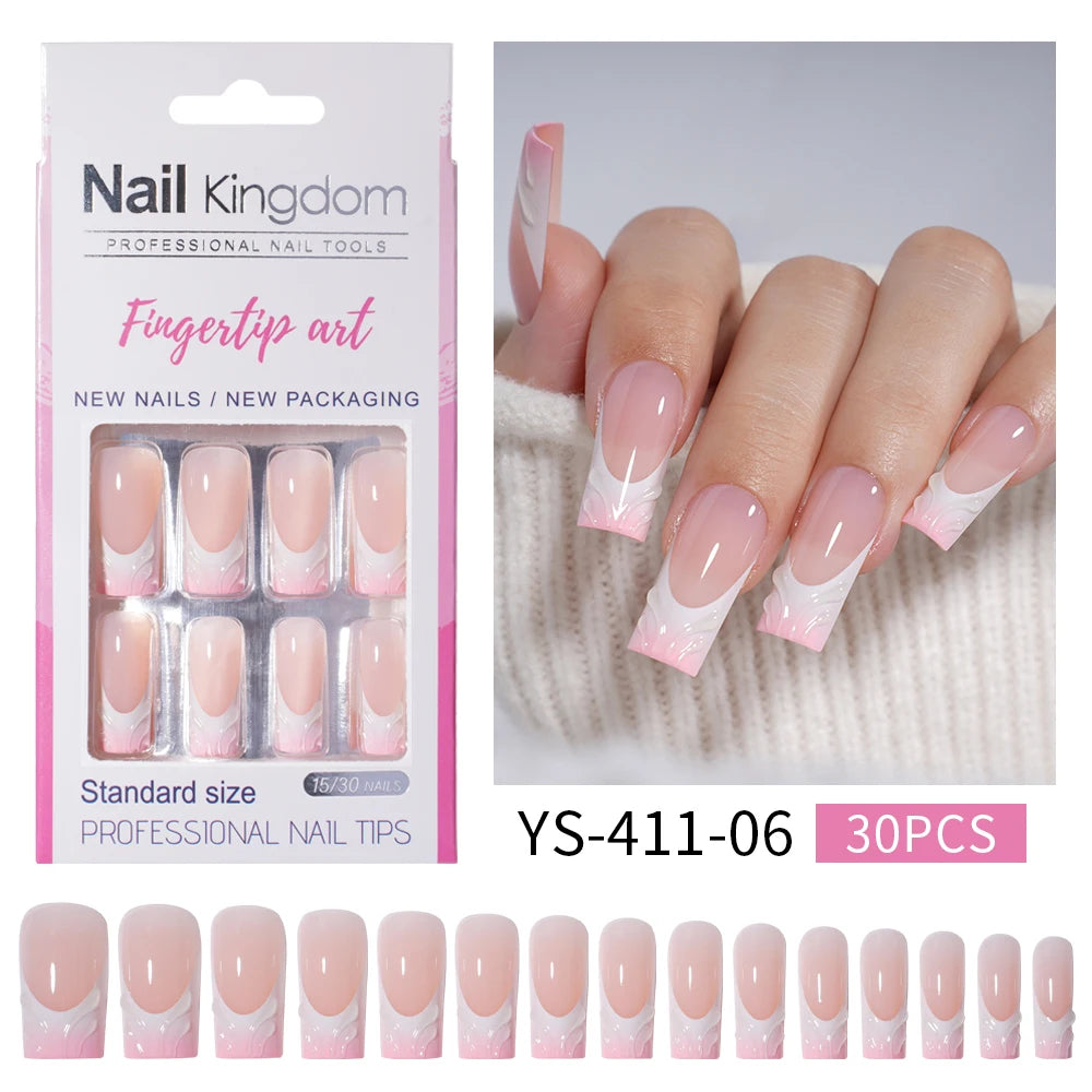 Nail Supplier Custom 30PCS Acrylic Designed Press on Nails Art Handmade Medium Square 3D Flower Gel French Press on Nails