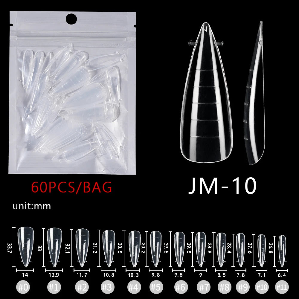 Wholesale Factory 60pcs Plastic Nail Art Mould Tips Clear Quick Building Extension Tool Stiletto Almond Square Nail Forms