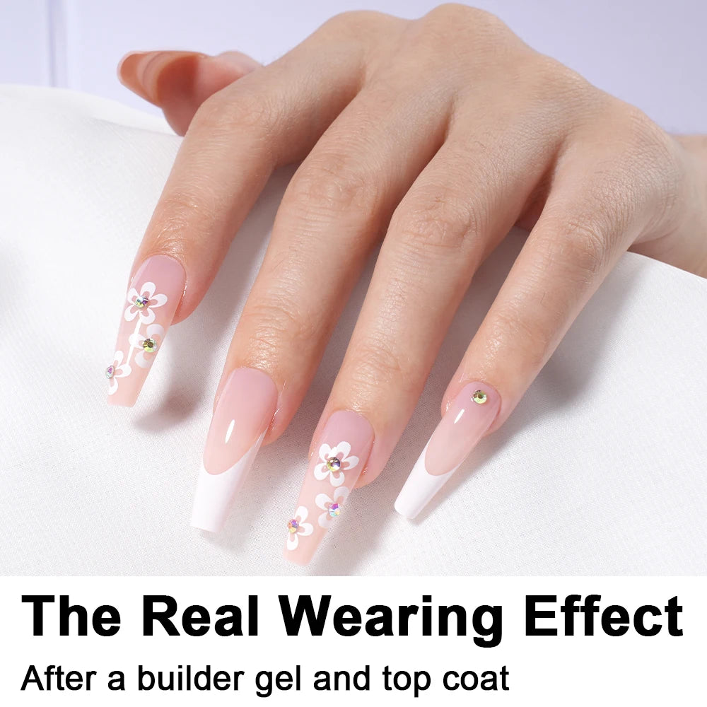 Wholesale Diy French Nail Art Design Press on Nail Long Coffin 3D Diamond Flower Luxury French Press on Nails with Jelly Glue
