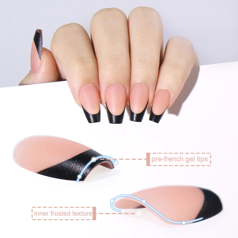 150pcs Wholesale Press on Gel Nails French White Black Tips Private Label Almond Square Coffin French Press on Nails Strip