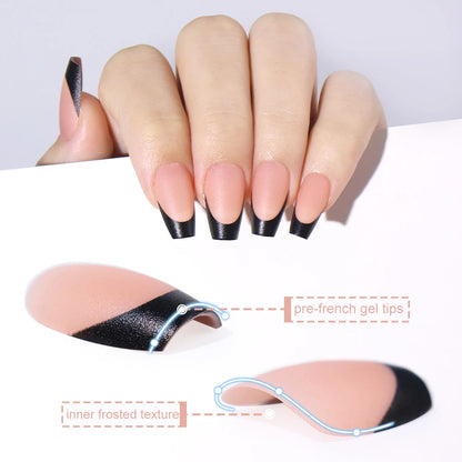 150pcs Wholesale Press on Gel Nails French White Black Tips Private Label Almond Square Coffin French Press on Nails Strip