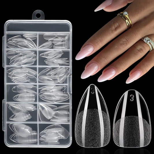 Nail Supplies 120/240Pcs Full Cover Half Frosted Almond False Nail Tips Clear Semi Matte Almond Nail Tips