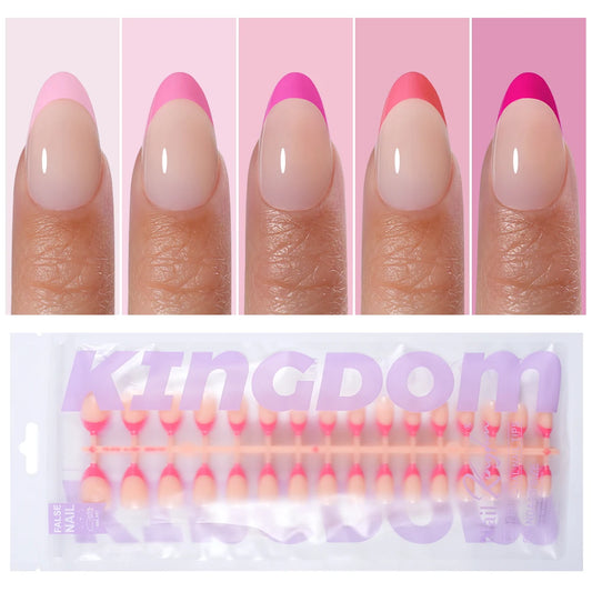 Nail Supplier 150PCS Pink French Tip Wearable Nail Long Short Square Almond Full Cover Pink Solid Color French Press on Nail