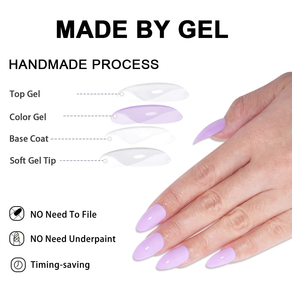 Nail Factory Custom 576pcs Handmade Gel Nails Press on Full Cover 24 Grids Nude Pink Solid Colorful Almond Press on Nail Tips