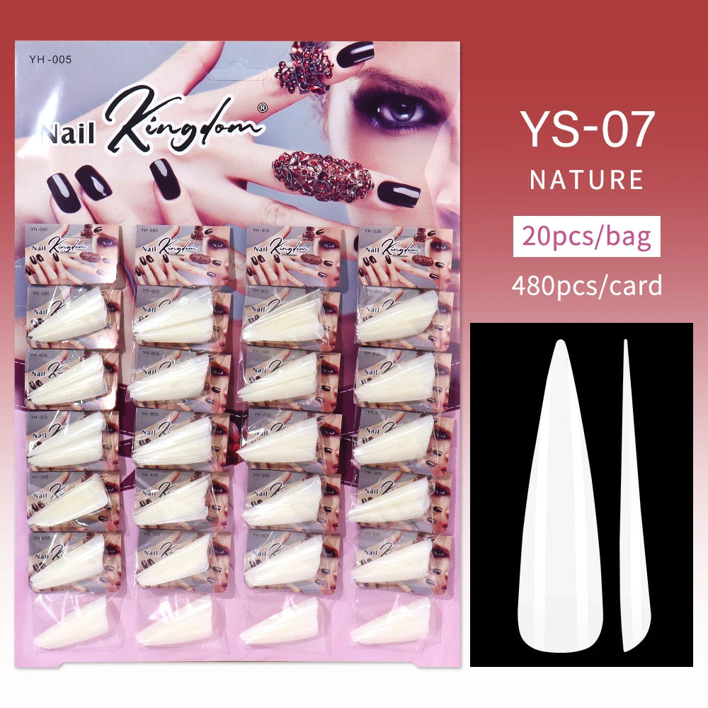 Nail Kingdom 480pcs 24Bags/Set Nail Tips Solid Color Clear Coffin/Square/Almond  Full Cover Nail Tips False Nail Wholesale
