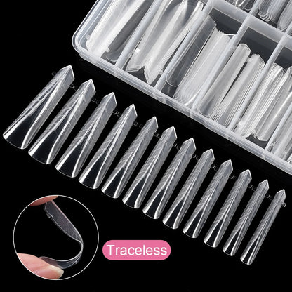 New Wholesale 120Pcs Pyramid Edge Nail Mold Tips 12 Size Full Cover Reusable Acrylic Extension Clear Pyramid Plastic Nail Form