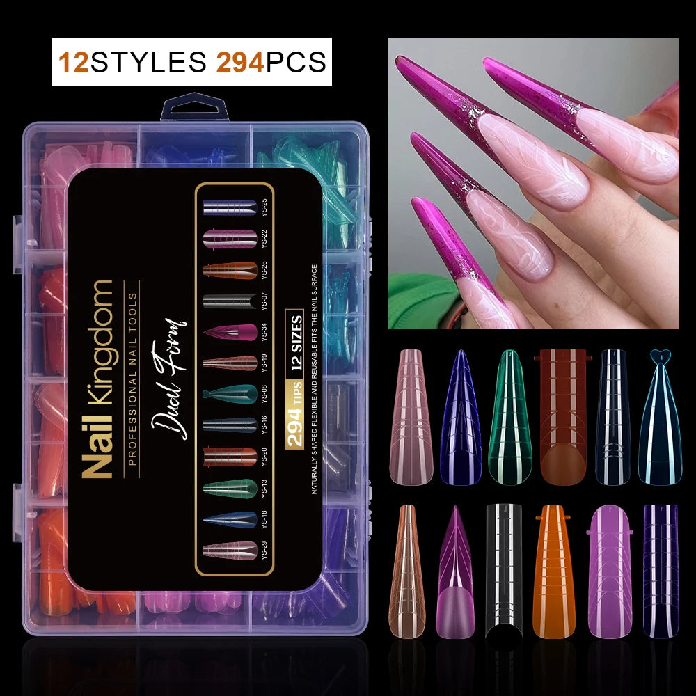Custom Logo 294pcs Quick Building Dual Forms Nails Tips Nail Mold Set Mixed Color French Plastic Nail Extension Forms Set