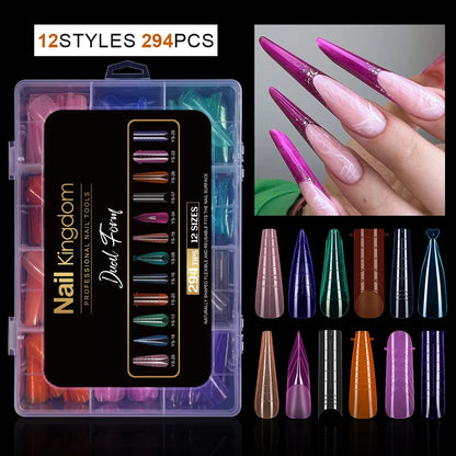 Custom Logo 294pcs Quick Building Dual Forms Nails Tips Nail Mold Set Mixed Color French Plastic Nail Extension Forms Set
