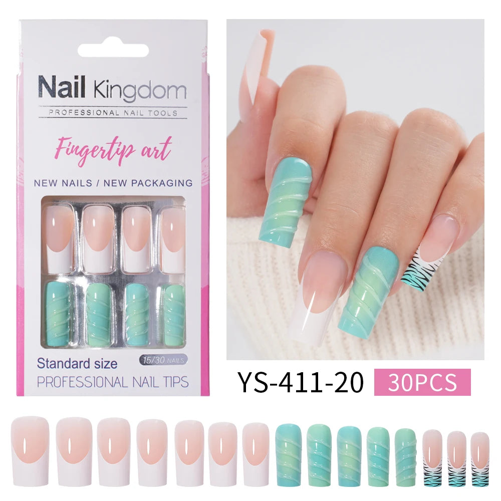 Nail Supplier Custom 30PCS Acrylic Designed Press on Nails Art Handmade Medium Square 3D Flower Gel French Press on Nails