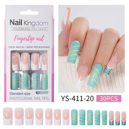 Nail Supplier Custom 30PCS Acrylic Designed Press on Nails Art Handmade Medium Square 3D Flower Gel French Press on Nails