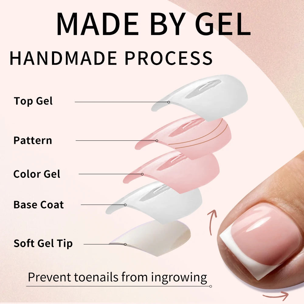 Custom 150pcs Press on Foot Nail Tips Artificial Fake Toenails Handmade Short Square French Soft Gel Press on Toe Nails