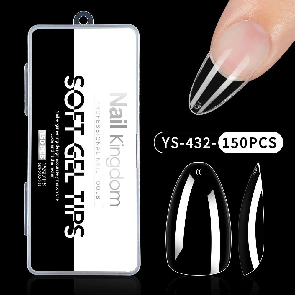 Wholesale False Nail Art Tips 15 Size Full Cover Traceless Transparent Clear Coffin Stiletto Square Almond Soft Gel Nail Tips