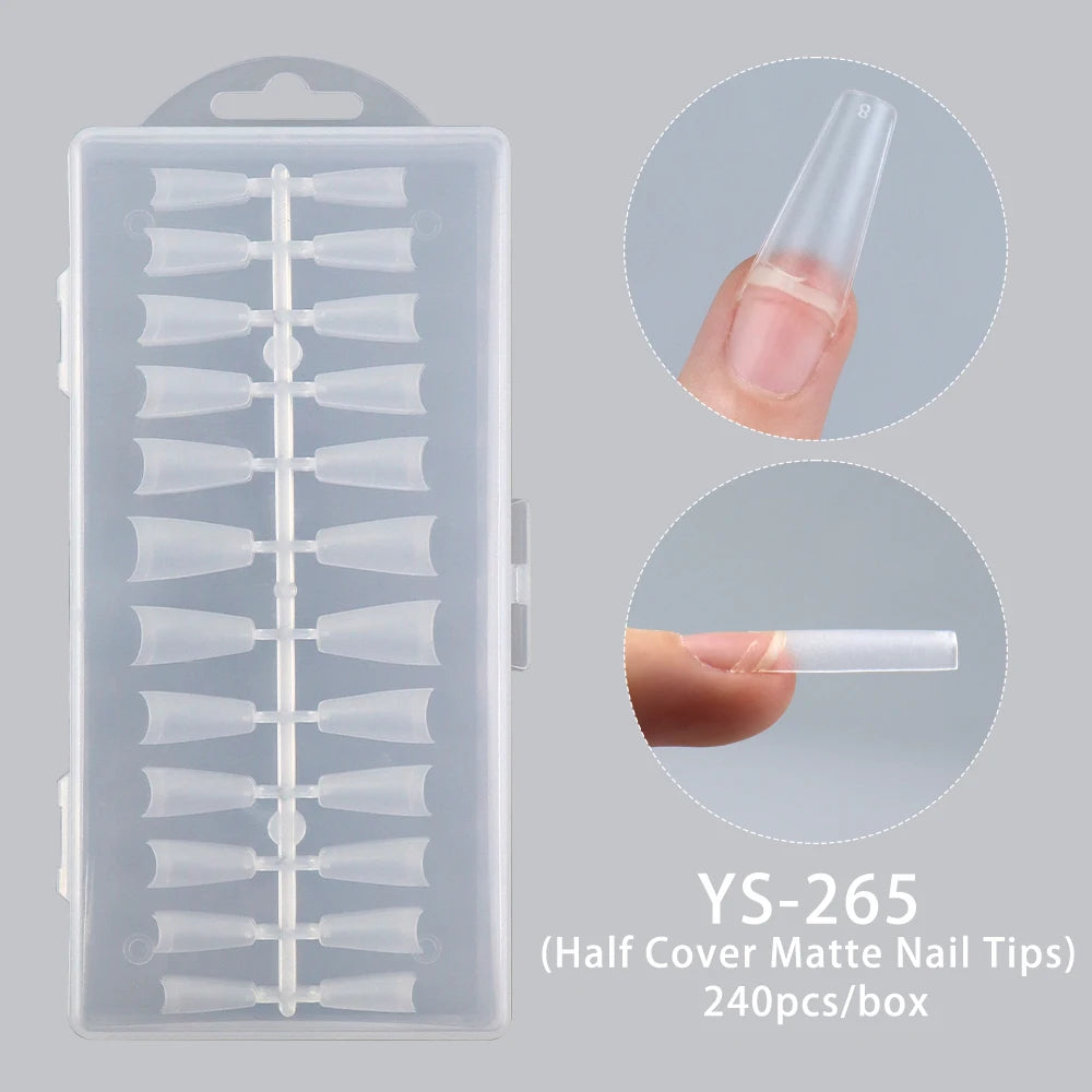 Wholesale Hot Sale Nail Salon 240 Pieces Non-Trace Nail Tip Transparent Matte Fingernail Soft Gel X Full Cover Nail Tips