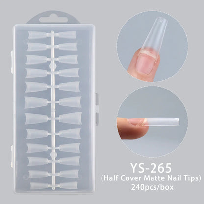 Wholesale Hot Sale Nail Salon 240 Pieces Non-Trace Nail Tip Transparent Matte Fingernail Soft Gel X Full Cover Nail Tips