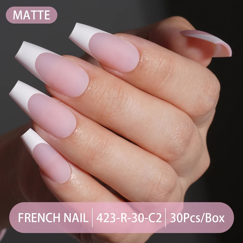 30pcs/box French Gel Nails Press on Nails