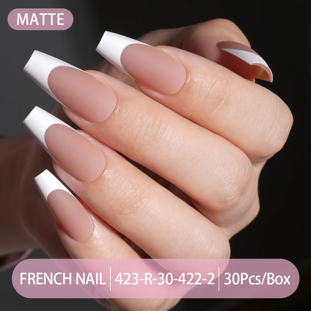 30pcs/box French Gel Nails Press on Nails