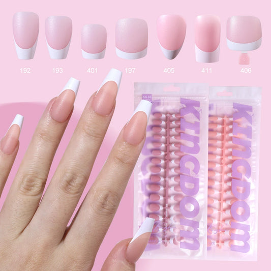 150pcs Wholesale Press on Gel Nails French White Black Tips Private Label Almond Square Coffin French Press on Nails Strip