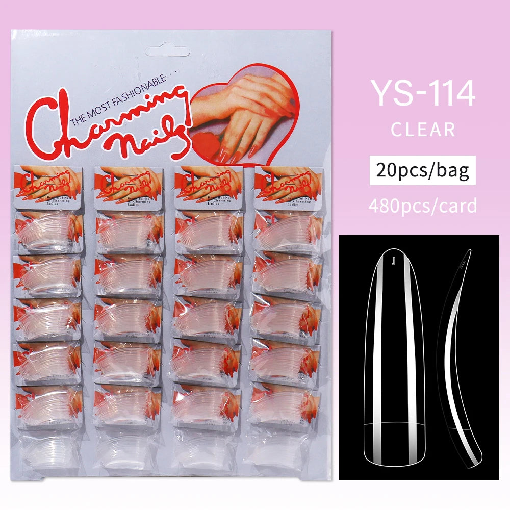 Nail Kingdom 480pcs 24Bags/Set Nail Tips Solid Color Clear Coffin/Square/Almond  Full Cover Nail Tips False Nail Wholesale