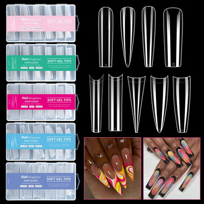 Wholesale Full Half Cover Long Stiletto Square Coffin Nails Tips Soft Gel Nail Extension Tips Nail Tips Non C Curve