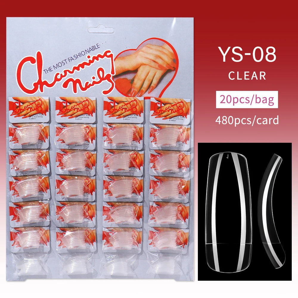 Nail Kingdom 480pcs 24Bags/Set Nail Tips Solid Color Clear Coffin/Square/Almond  Full Cover Nail Tips False Nail Wholesale