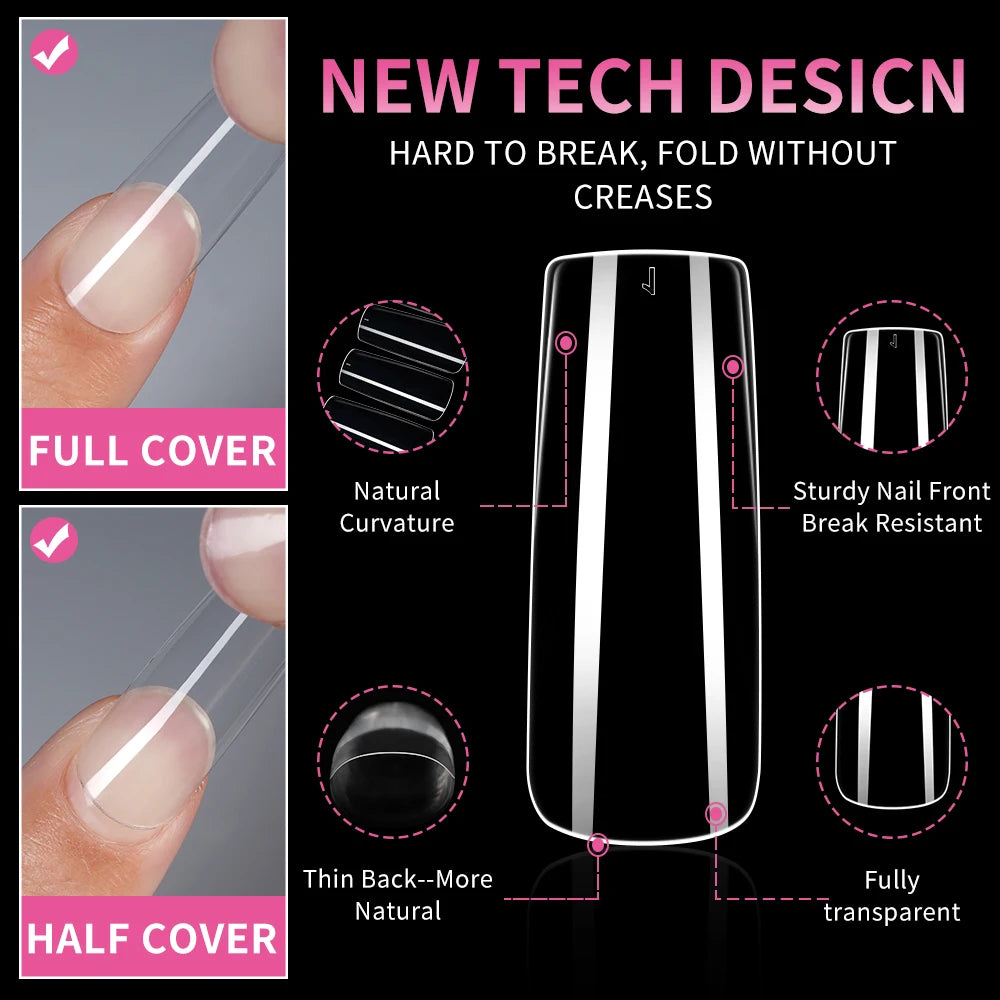 Hot Sale 360Pcs Long Square Nail Tips Artificial Fingernails Clear Wholesale French Style Nail Tips Soft Gel Acrylic Nail Tips