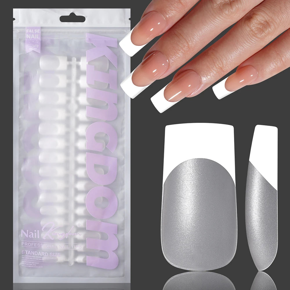 Nail Manufacturer OEM 120pcs French Design Full Matte French Medium Short Ballerina Almond Oval Coffin French Tip Press on Nails