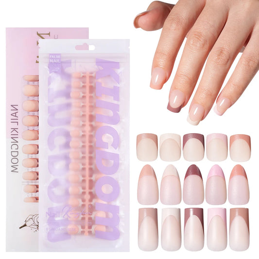 Wholesale Short Square Fake Nails 150pcs/Bag Full Cover Almond Coffin Press on Nails Art With Colorful French Tips