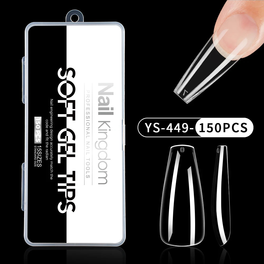 Wholesale False Nail Art Tips 15 Size Full Cover Traceless Transparent Clear Coffin Stiletto Square Almond Soft Gel Nail Tips