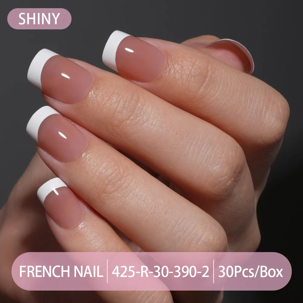 30pcs/box French Gel Nails Press on Nails