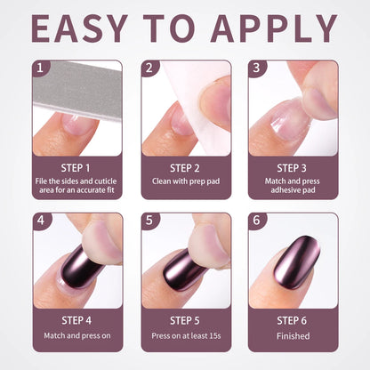 Custom Private Label 24pcs Short Round Solid Color Glittery Mirror False Nails Matte or Mirror Effect Press on Nails Set