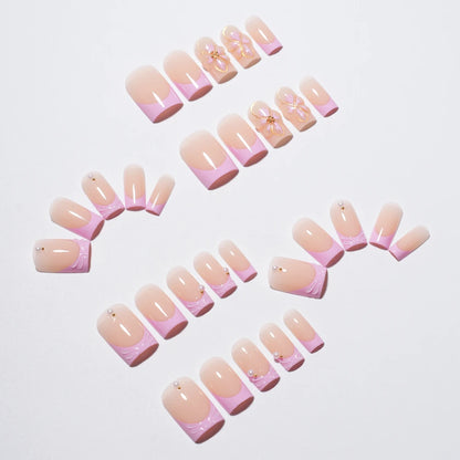 Wholesale Private Label 30pcs Acrylic 3D Luxury False Nails French Flower Design Short Square Press on Nails for Nail Art Salon