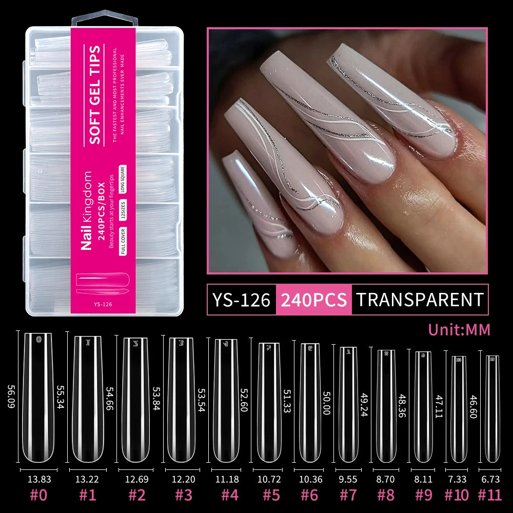 Wholesale Full Half Cover Long Stiletto Square Coffin Nails Tips Soft Gel Nail Extension Tips Nail Tips Non C Curve