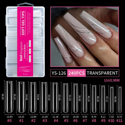 Wholesale Full Half Cover Long Stiletto Square Coffin Nails Tips Soft Gel Nail Extension Tips Nail Tips Non C Curve