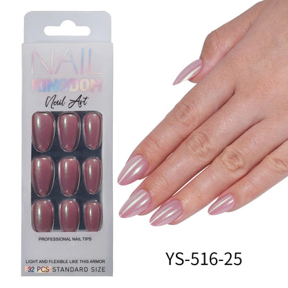 Nail Factory Custom 32pcs/30pcs Handmade Gel Nails Press on Full Cover Solid Color Aurora Glitter Almond Press on Nail Tips