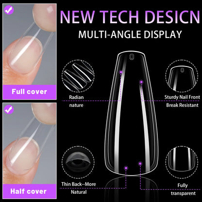 Plastic Full Cover Acrylic Nails Tip Tapered Square Natural Clear Stiletto Artificial Long Ballet French Coffin Nail Tips