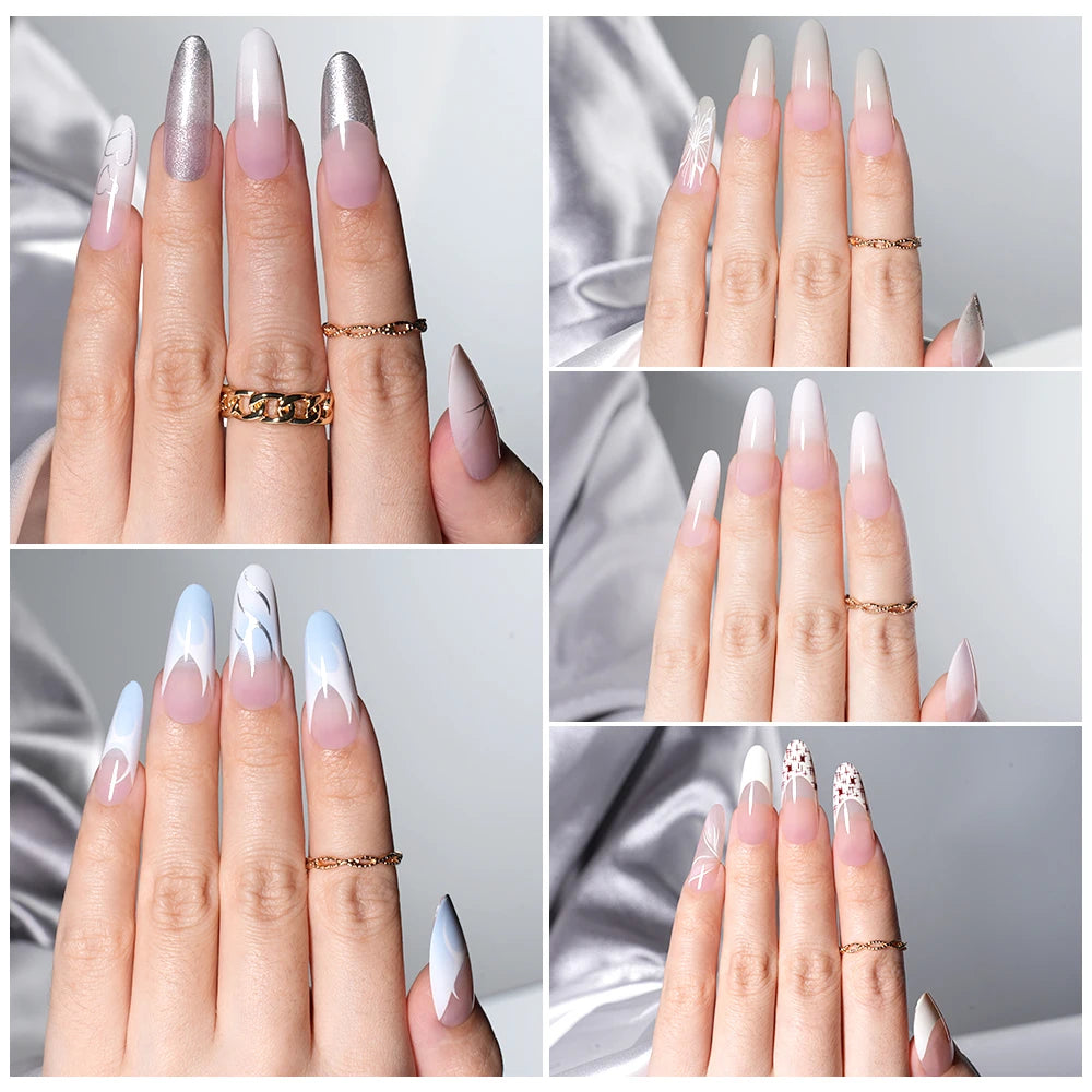 Wholesale 24pcs Custom Nail Art Salon Soft Gel Handmade Press on Nails Kit French Tip Manicure Acrylic Stick on Nails