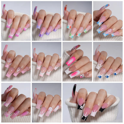 Custom Designed Luxury Diamond False Nails Full Cover Medium Square Handmade 3D Flower Rhinestone Gel French Press on Nails