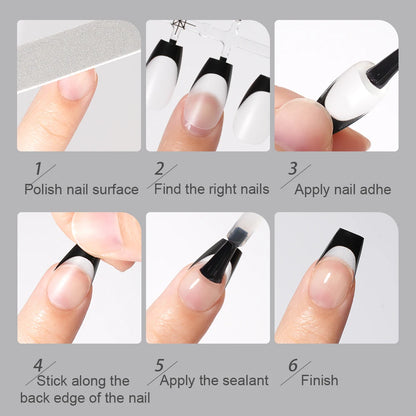 Nail Manufacturer OEM 120pcs French Design Full Matte French Medium Short Ballerina Almond Oval Coffin French Tip Press on Nails